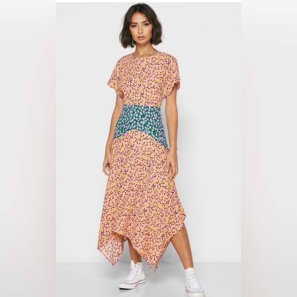 Topshop Dresses & Skirts - Topshop Mixed Floral Hanky Hem Midi Dress